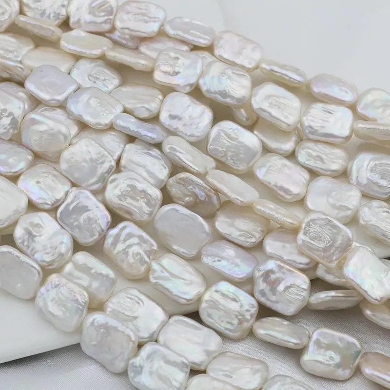 1 Piece DIY Necklace Bracelet Accessory 14x17mm Natural Freshwater Pearl Rectangular Baroque Strand Beads For Jewelry Making