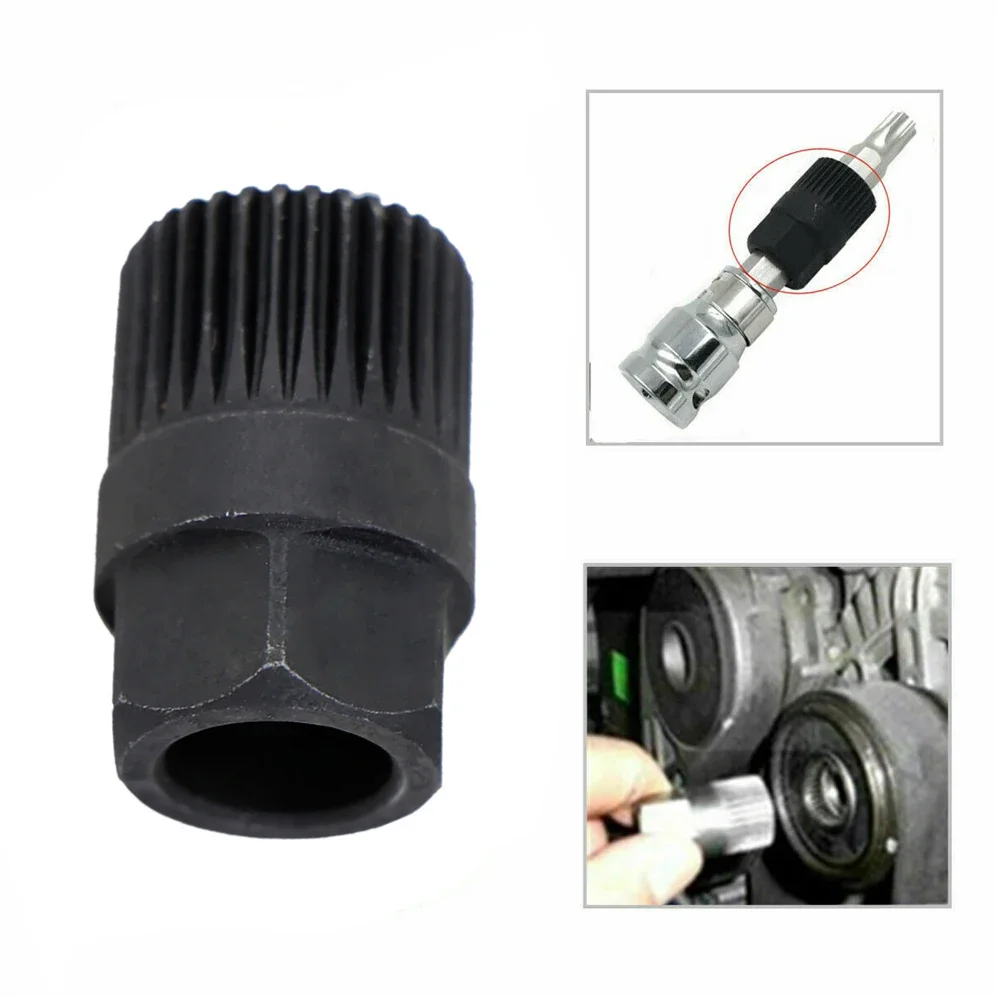 33 Tooth 17*33*30mm Pulley Removal Tool Alternator Car Accessories For V-Belt Pulley Metal Black Use With T50 TORX Tools