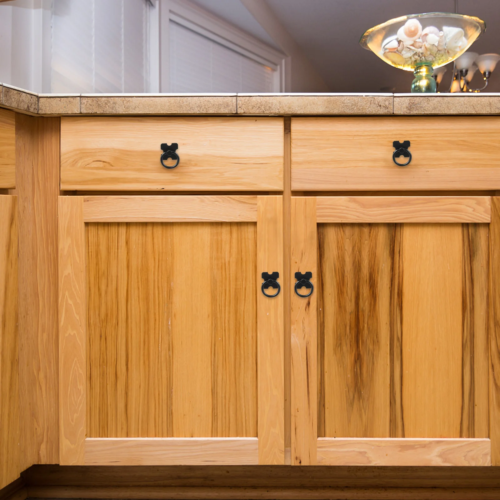 4 Buah Pegangan Laci Furnitur Pegangan Kabinet Dapur Lemari Buku Cincin Hitam Pegangan Perangkat Keras Furnitur Tarikan Laci Kabinet
