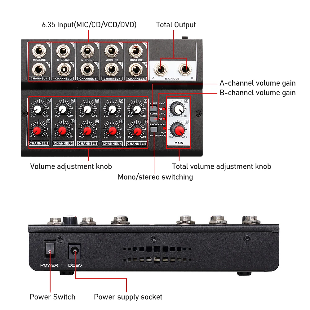 10-Channel Mixing Console Digital Audio Mixer Stereo for Recording DJ Network Live Broadcast Karaoke mixer audio