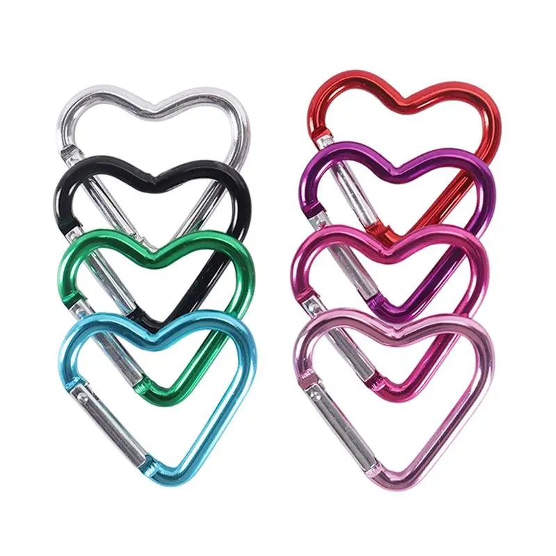 Heart-Shaped Aluminum Carabiner Key Chain Clip Outdoor Keyring Hook Water Bottle Hanging Buckle Travel Kit Accessories