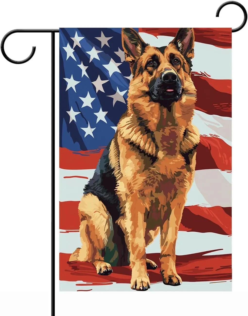 German Shepherd Garden Flag 12x18 Inch Double Sided Outside, Patriotic German Shepherd with American Flag Oil Painting Style llz