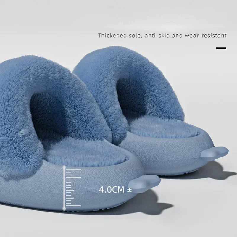 2024 Winter Shark Slippers Women clapping platform Soft non slip room Shoes Warm Fluffy sandals men family cloud plush indoor