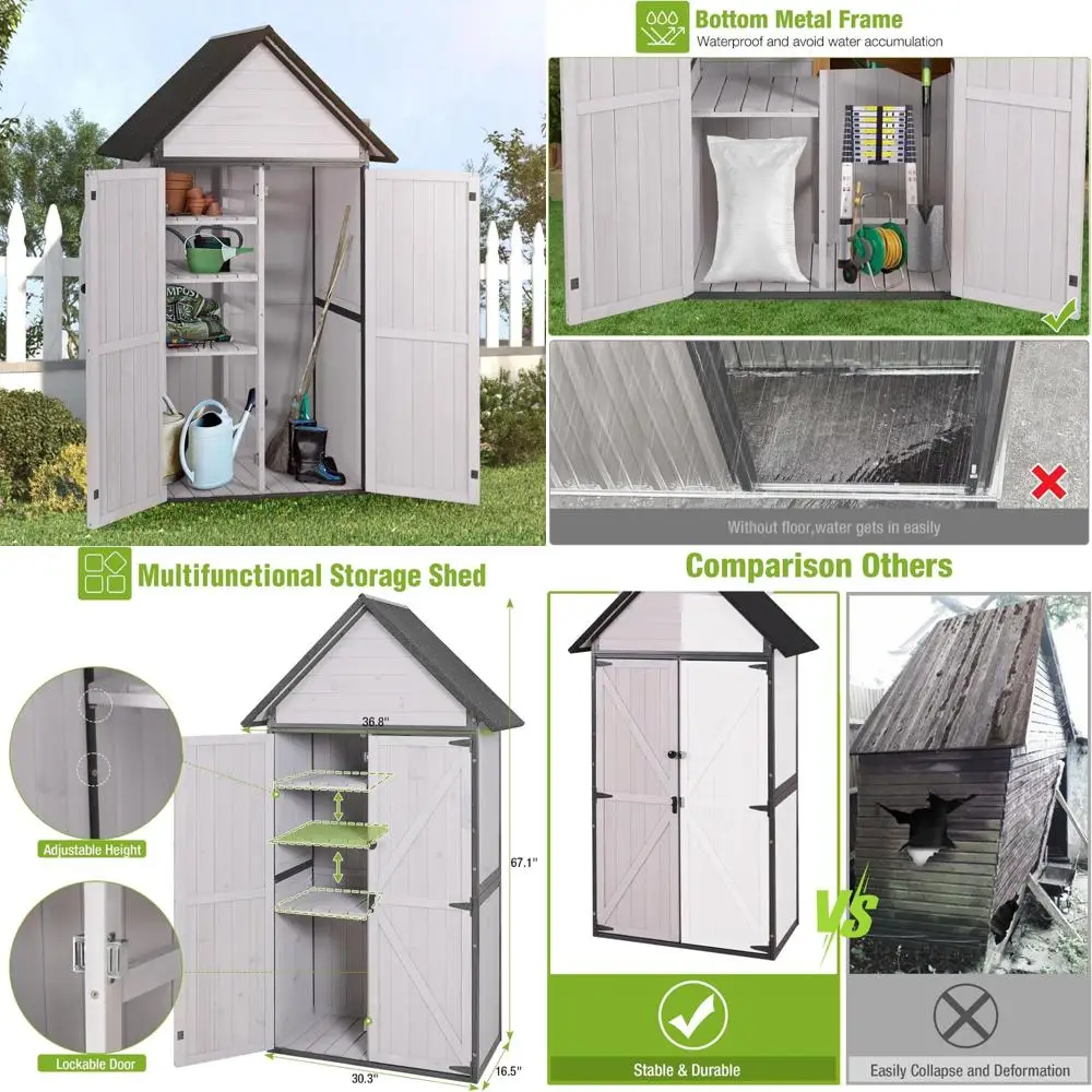 

Прочный деревянный навес для хранения на открытом воздухе с металлическим каркасом, навес для инструментов большой емкости с напольными и регулируемыми полками для сада