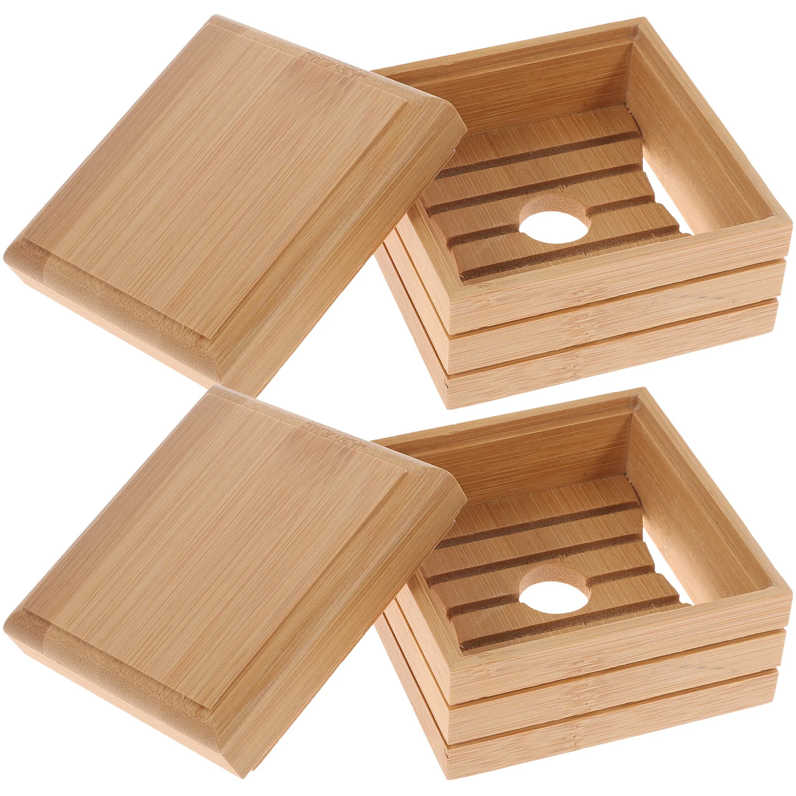 

2Pcs Anti-Mold Soap Dish Bamboo Soap Box with Drain Holes Quick-Drying Ventilated Holder for Bathroom Kitchen Sink Storage