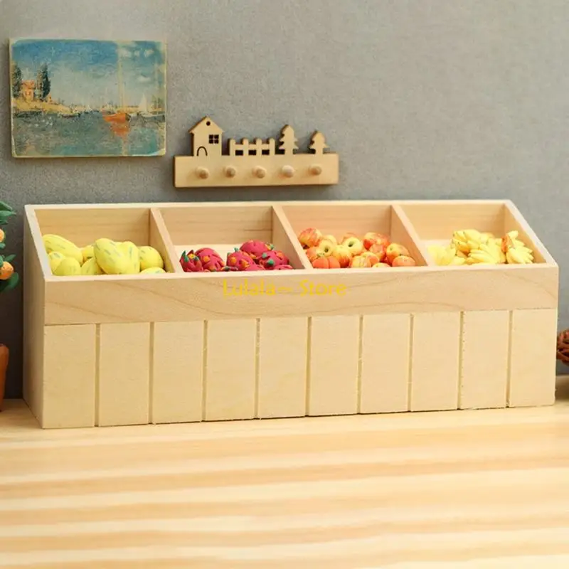 Y4QA 1/12 인형 집 장식을위한 천연 나무 슈퍼마켓 선반 모델 그림 어린이 교육 척 놀이 활동 액세서리