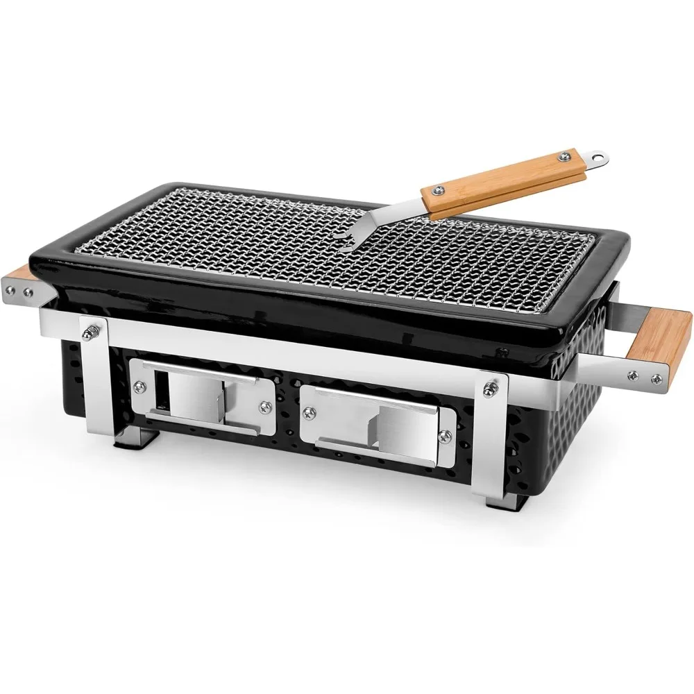 Parrilla de barbacoa de carbón Onlyfire, parrilla Hibachi con elevador de rejilla, parrilla Yakitori portátil con rejilla de acero inoxidable, estufa de barbacoa f