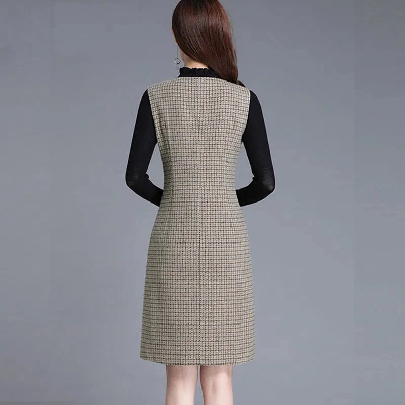 Women\'s Autumn Winter 2022 New Medium Long High Quality Vest Woolen Dress Elegant Female Office