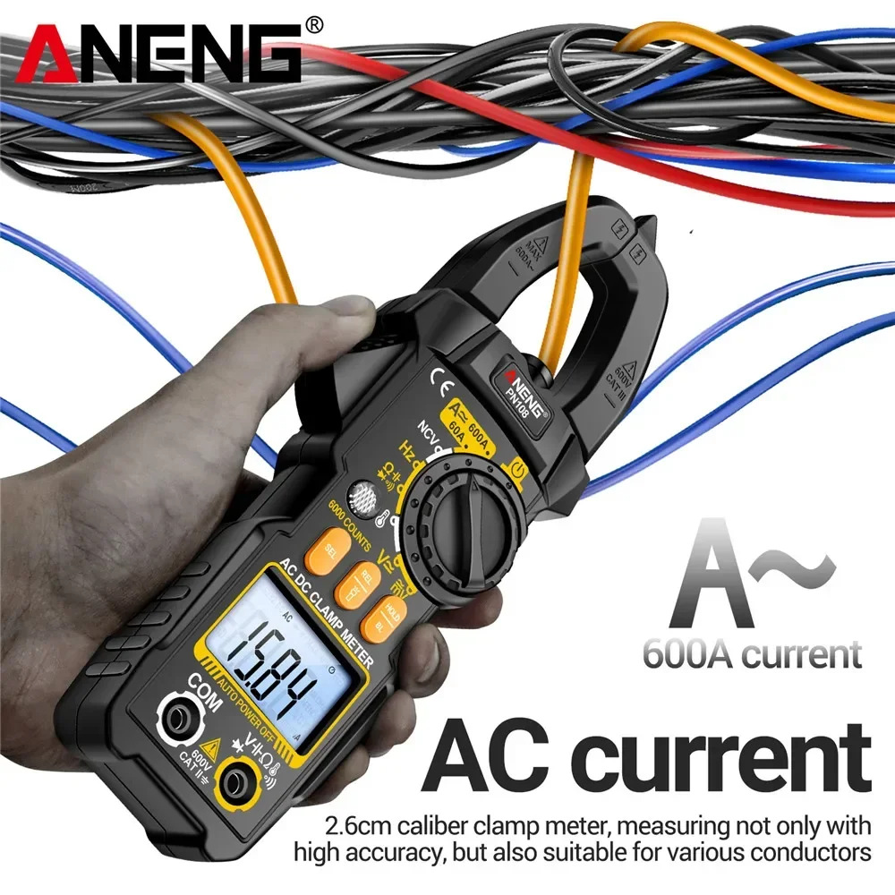 

ANENG PN108 Clamp Meter Multimeter 6000 Counts AC/DC Voltage Meter 600A Current Resistance Capacitance High Precision Test Tools