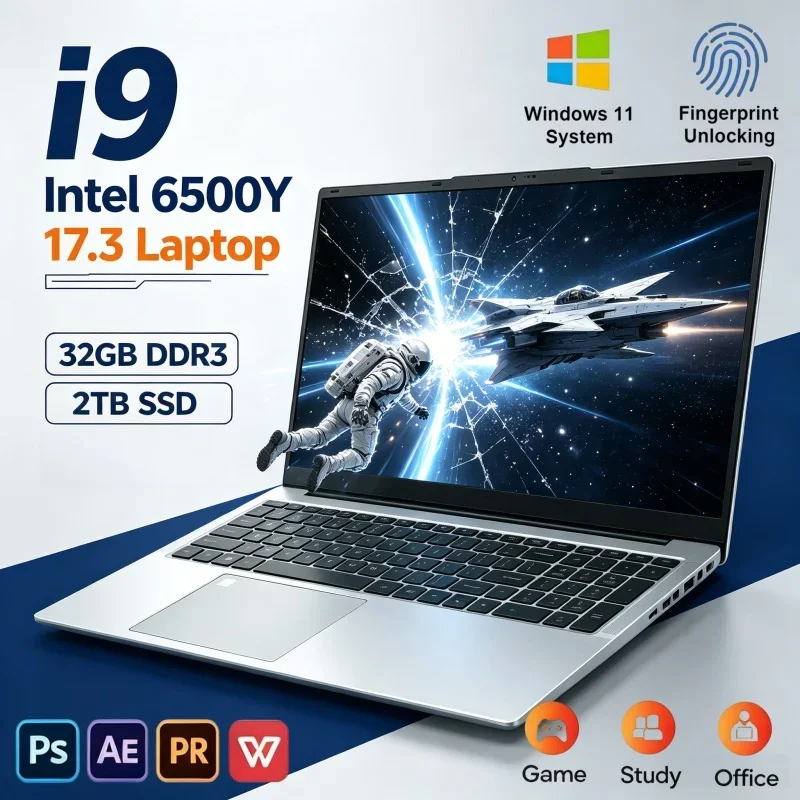 Hot Pick 2026 17.3 Inch Ultra Slim Laptop Intel Core 6500Y 16GB 32GB 2TB Windows11 Study Gaming Notebook