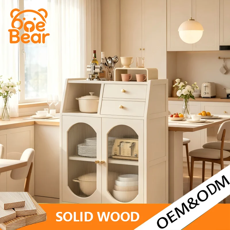 Freestanding Sideboard Tea Cabinet for Small Space, Arch See-through Dustproof Door, Multi-layer Storage for Kitchen Dining Room