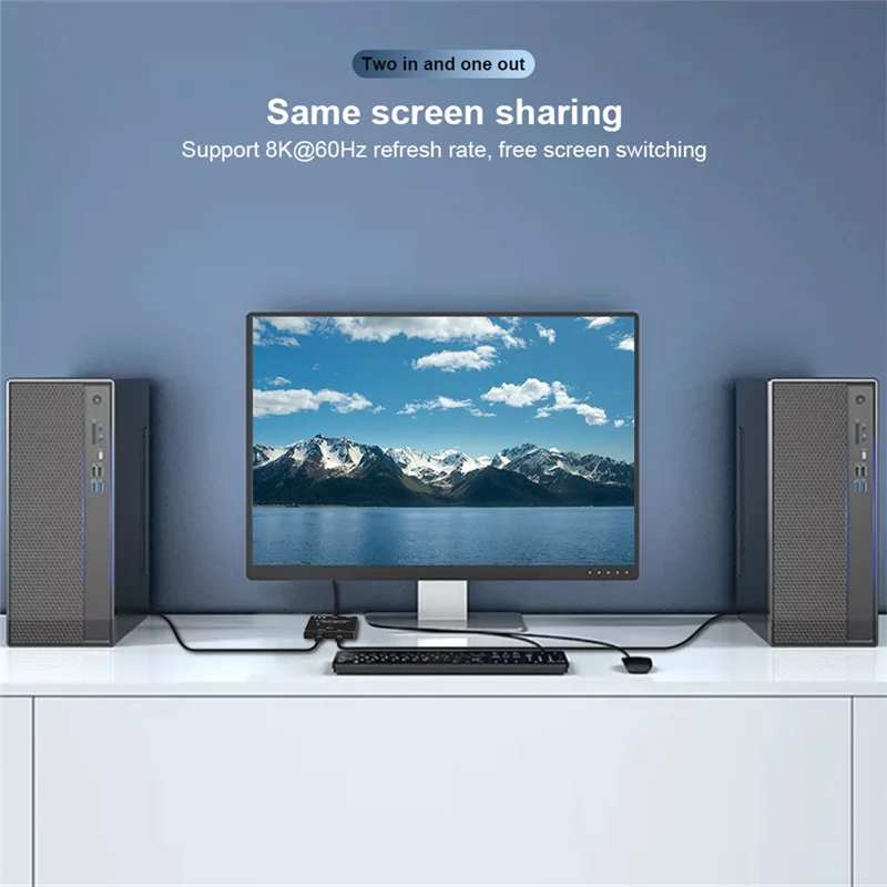 PQWN! KVM USB C Two-Way Switch 1X2/2X1 USB 3.1 Splitter Data Video Switcher 8K @30Hz PD 100W for PC Monitor Mobile Phone