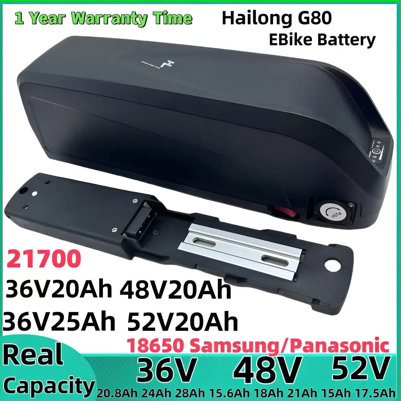 Hailong G80 EBike Battery 52V 48V 36V  24Ah Mountain Bicycle 18650 21700 Electric Bateria Pack for Bafang 1500W 1000W 750W  250W