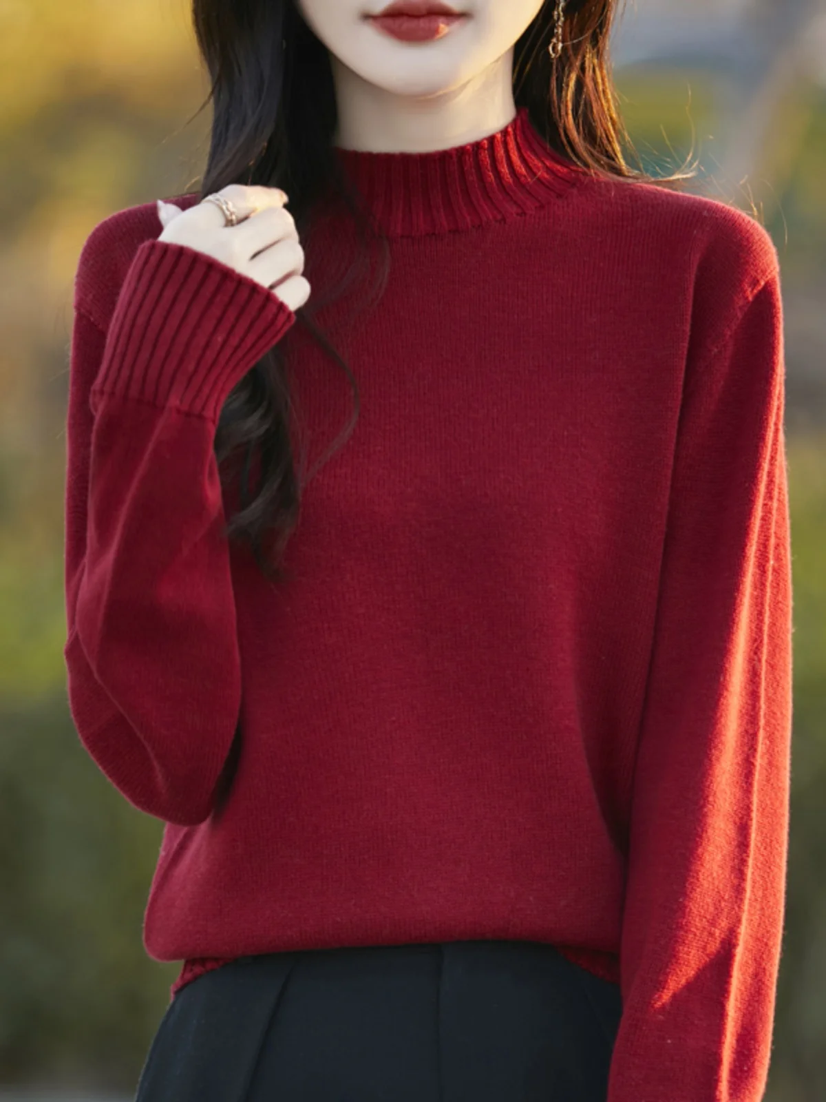 Thickened Pure Cotton Knitted Sweater Women's Loose Lazy Style Side Split Long Sleeve round Neck Pullover Autumn Base Shirt