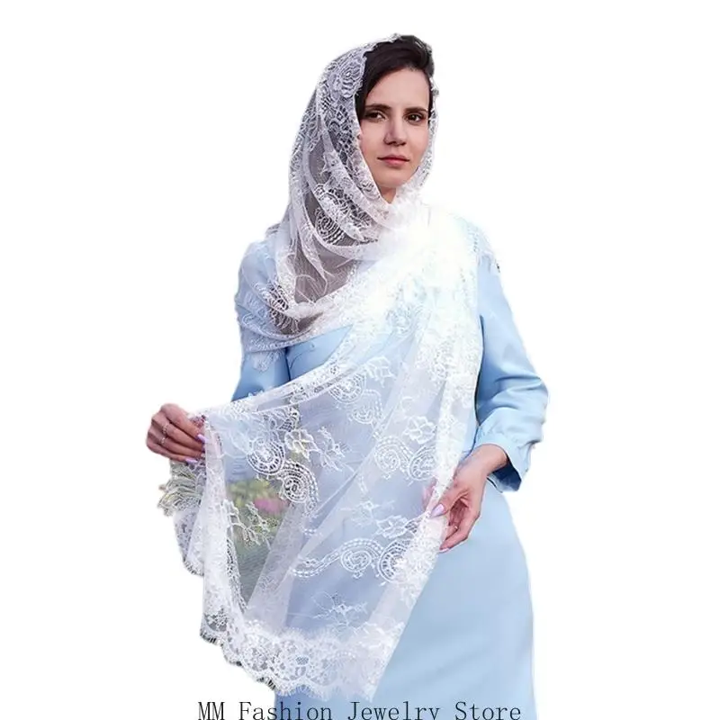 

Traditional Lace Flower Veils for Wedding Bride Latin Mass Headscarf for Women Church Mantilla Veils Shawl for Formal Wear
