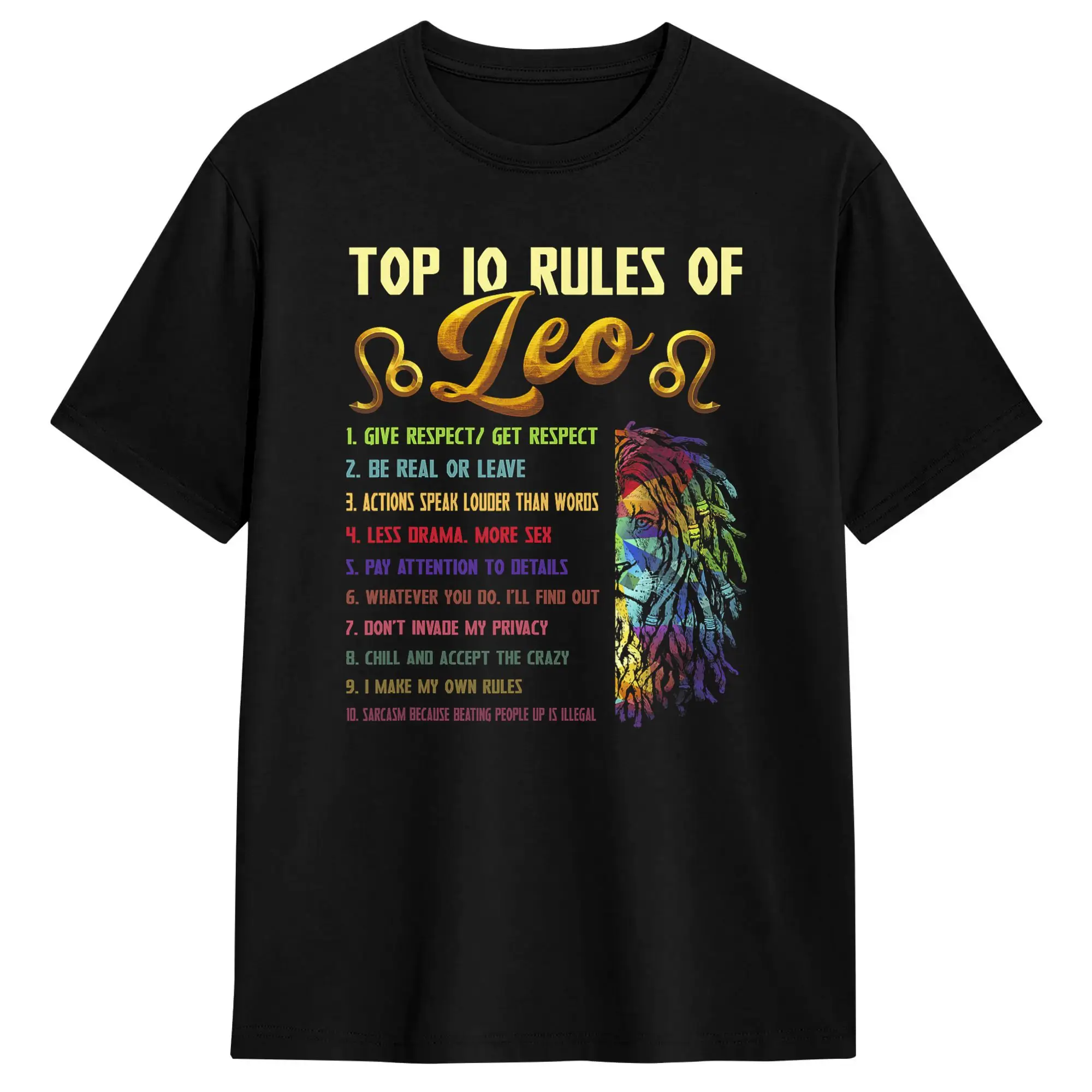 Leo Zodiac Birthday Top 10 Rules Of Leo Astrology Horoscope T Shirt  Harajuku T Shirts Short Sleeve Y2K Basic Tops Plus Size Tee