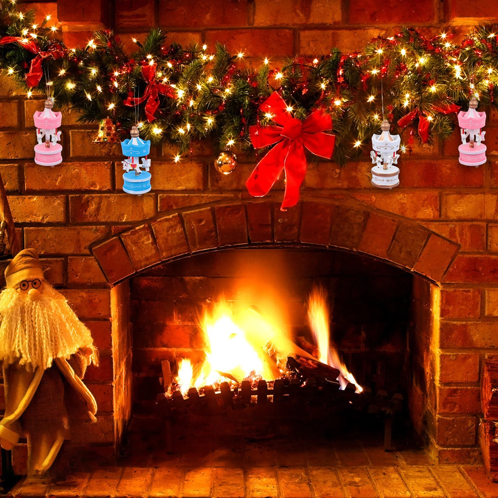 

1Set Merry-Go-Round Christmas Decors Handcrafted Plain Look Bright Colors Modern Aesthetic Strong Festive Atmosphere Tree