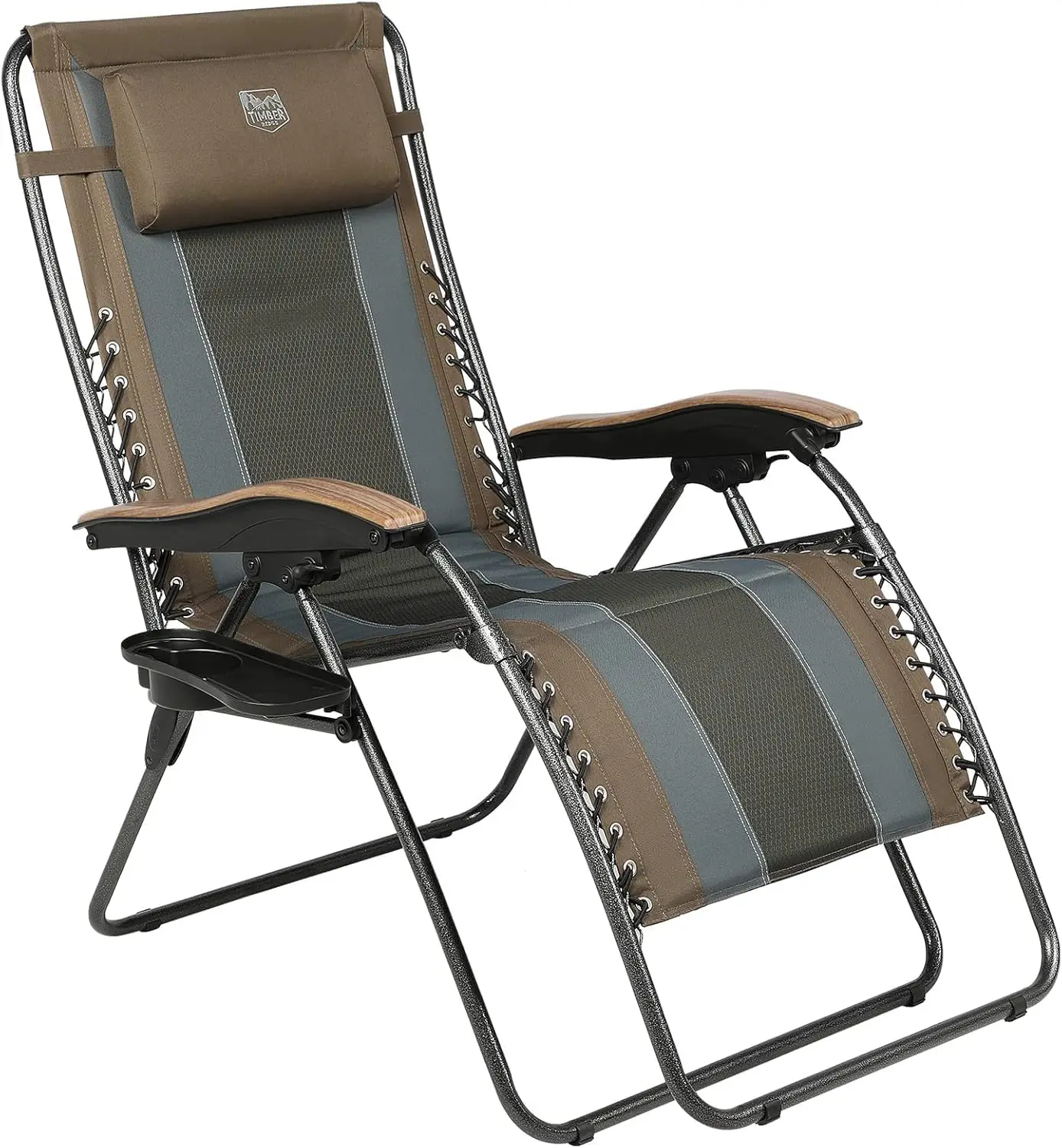 

Oversized Reclining Lounge Chair with Adjustable Headrest and Cup Holder, Foldable for Camping, Lawn, Outdoor & Indoor Use