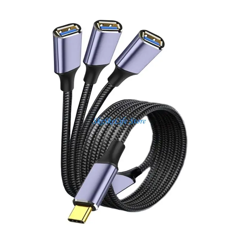 E65E 2/3 in 1 USB2.0 OTG Adapter Type C Male Plug To 2/3 USB 2.0 Female OTG Extension