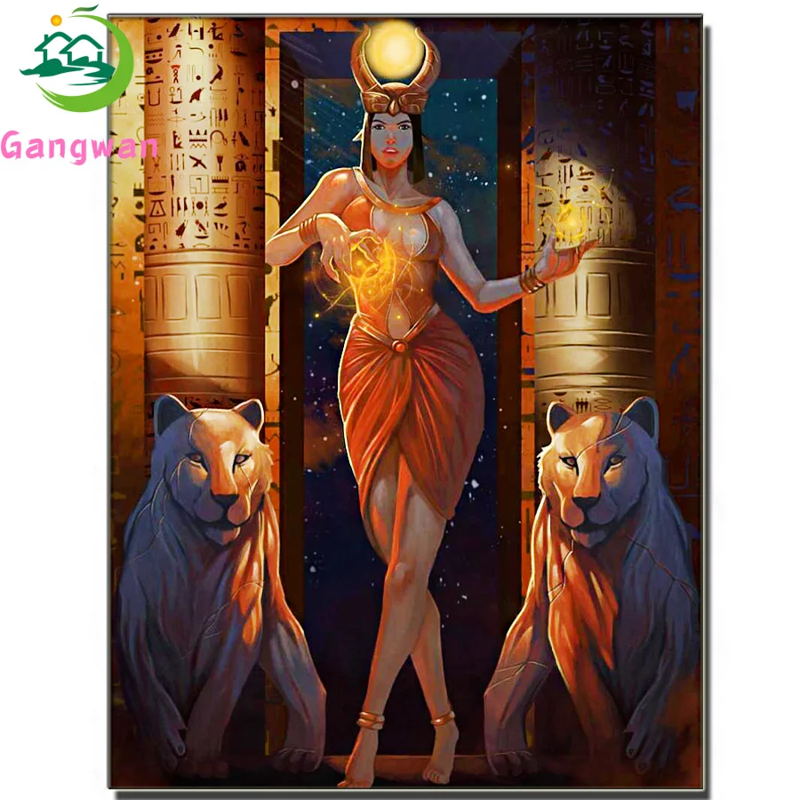 Diamond Painting cross stitch Cleopatra Wall Art egyptian woman and lion Pictures of rhinestones Living Room Large Home Decor