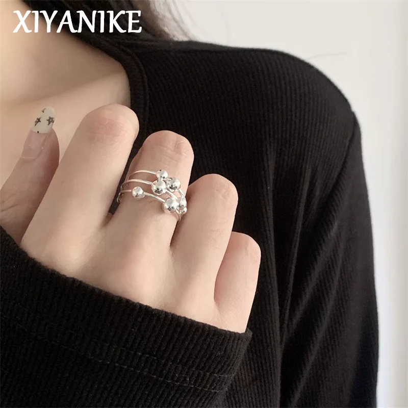 XIYANIKE Three Layers Ball Bead Adjustable Finger Rings For Women Vintage Fashion New Jewelry Gift Party Birthday anillos