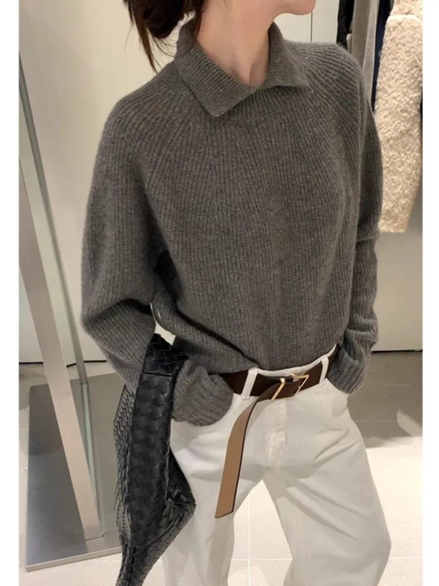 

Retro Japanese Sle Ne Knit Sweater Women's Autumn Winter Loose Slimming Versatile Long Sve Knitted Top