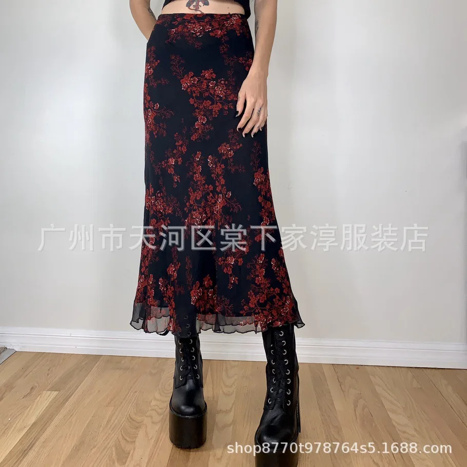 Woman Clothes Sexy Skirt Red Ethnic Style Commuting Printed Long Skirt Short Hip-covering Skirt Female Clothing Y2k Tight Skirt