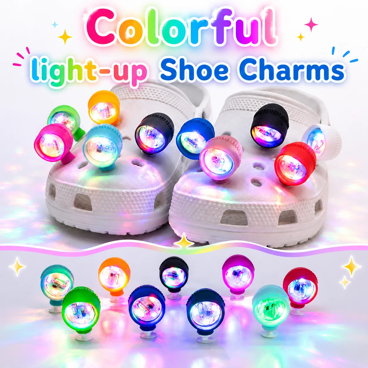 ファッションカラフルライトアップledシューチャーム、ピンクレッドのシューチャーム、タッチ操作で光るサンダル・クロッグ用アクセサリー