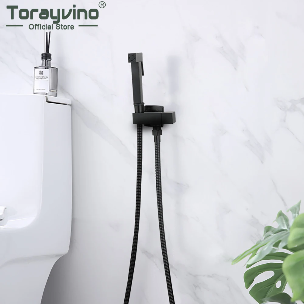 Torayvino Bathroom Bidet Toilet Sprayer Brass Bidets Faucet Washer Single Cold Water Tap Shatta Sprayer Hygienic Shower Black