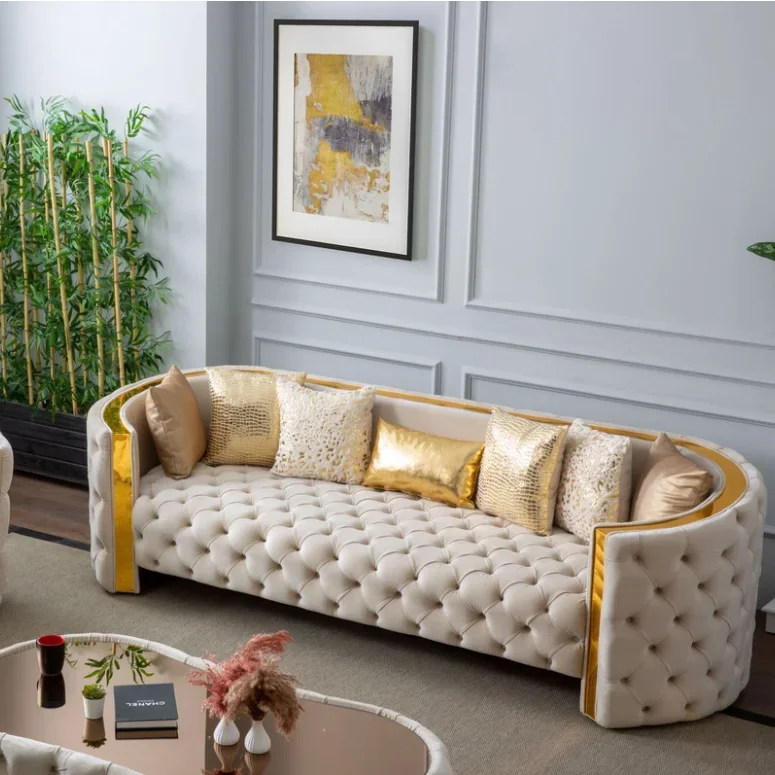 Modular Sofa High Quality Modern Luxury Curved Couch Button Tufted Velvet Upholstery Sofa For Living Room