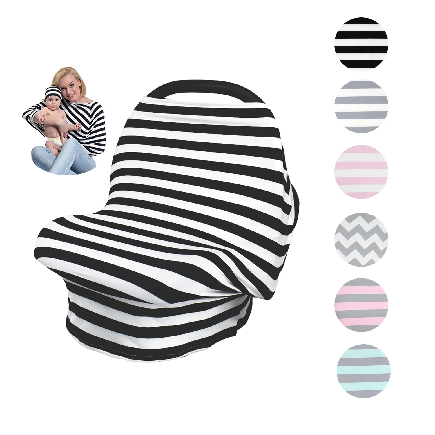 

Cotton Striped Breast Feeding Cover Baby Car Seat Cover Stroller Cart Multi-Functional Breastfeeding Scarf Nursing Cover