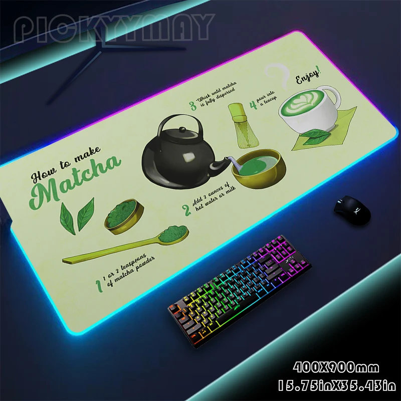 

Mousepads Green Matcha Large RGB Mouse Pad Gaming Mousepad LED Mouse Mat Gamer Desk Mats Rubber Table Rug With Backlit Desk Pads