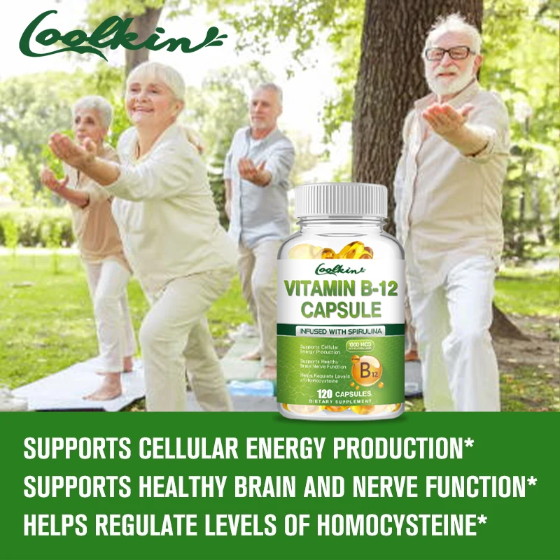 Natural Vitamin B12 Capsules - Contains Organic Spirulina To Support Healthy Mood, Energy, Heart and Eye Health