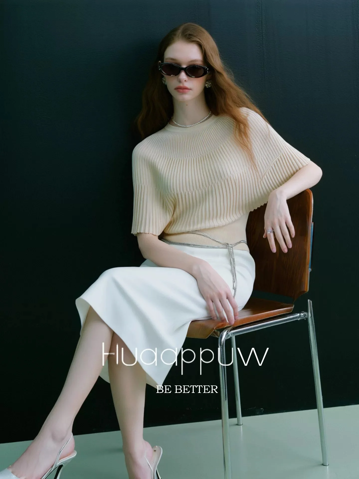 

HUAAPPUW Spring Summer New Elastic Folded Cowl Neck Knitted Top Soft French Style Five Sleeve Women's Fashion Casual T-shirt