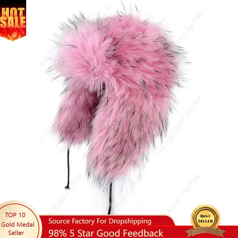 

Y2K Faux Fur Russian Hat, Soft, Warm Winter Trapper Hat with Earmuffs for Men and Women
