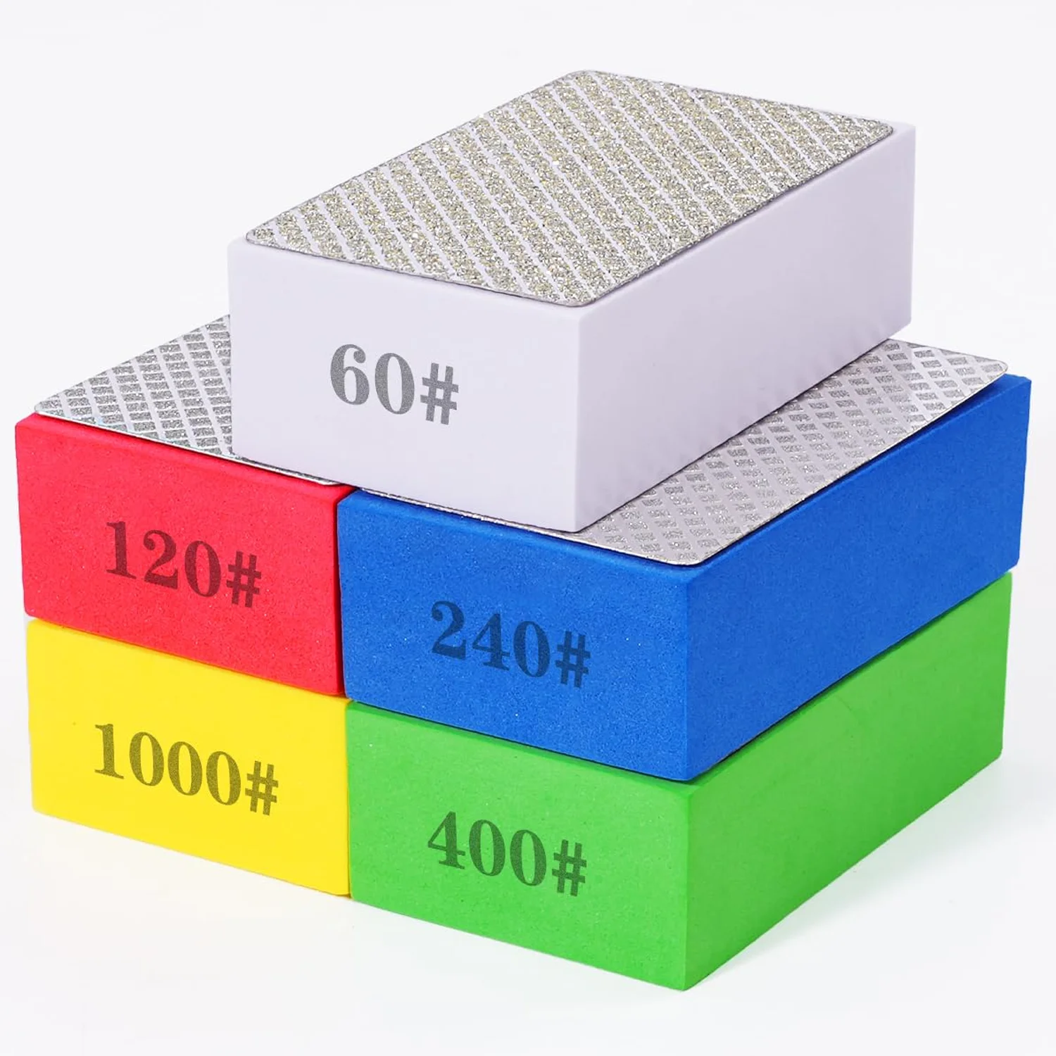

5PCS Diamond Hand Polishing Pads, Diamond Sanding Pads 60/120/240/400/1000 Grit Sanding Block for Tile Glass Stone Marble Metal
