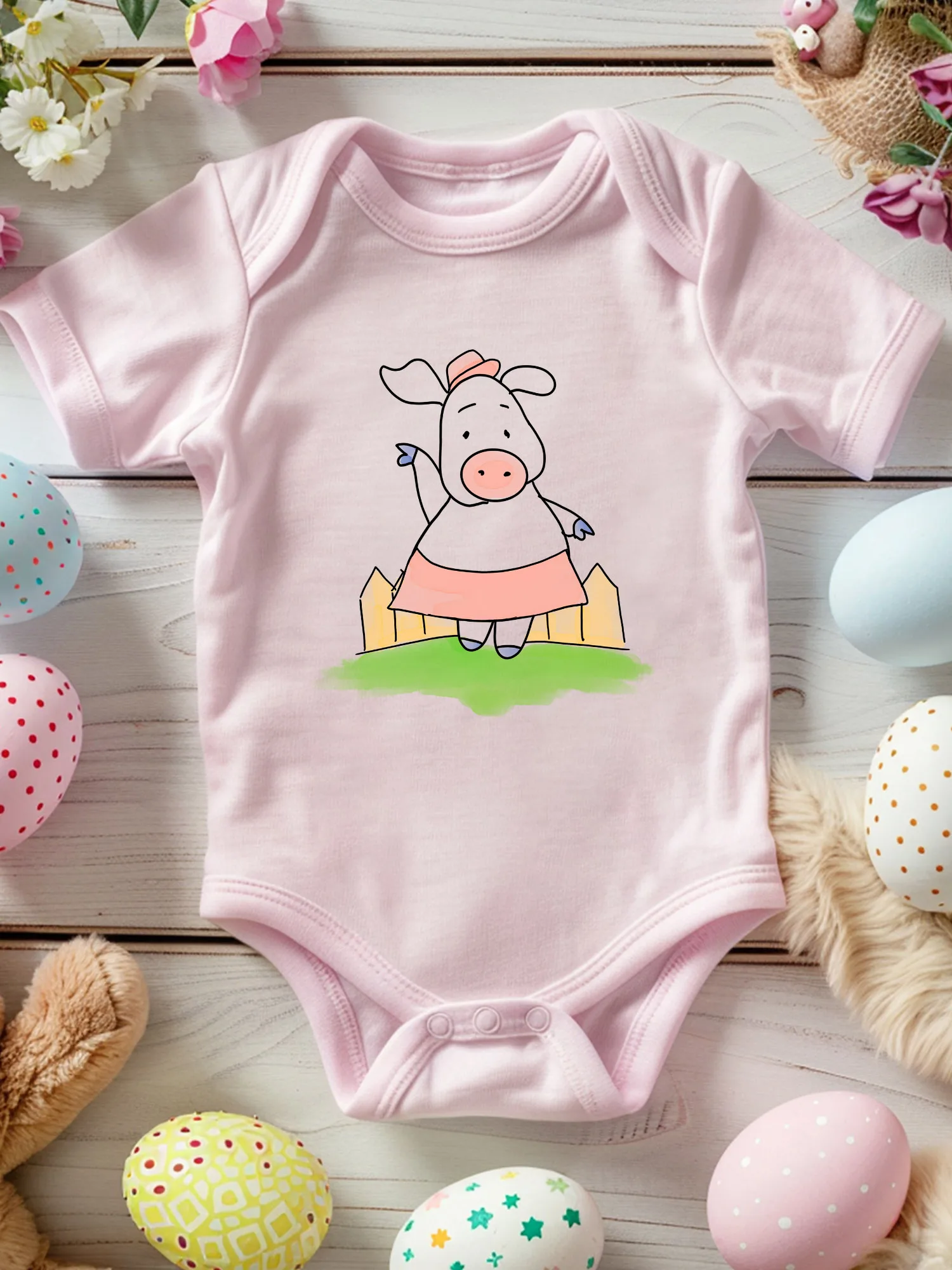 

Детский костюм для ползания Dancing Piggie унисекс, мягкий комбинезон из 100% хлопка, всесезонное розовое боди 190GSM