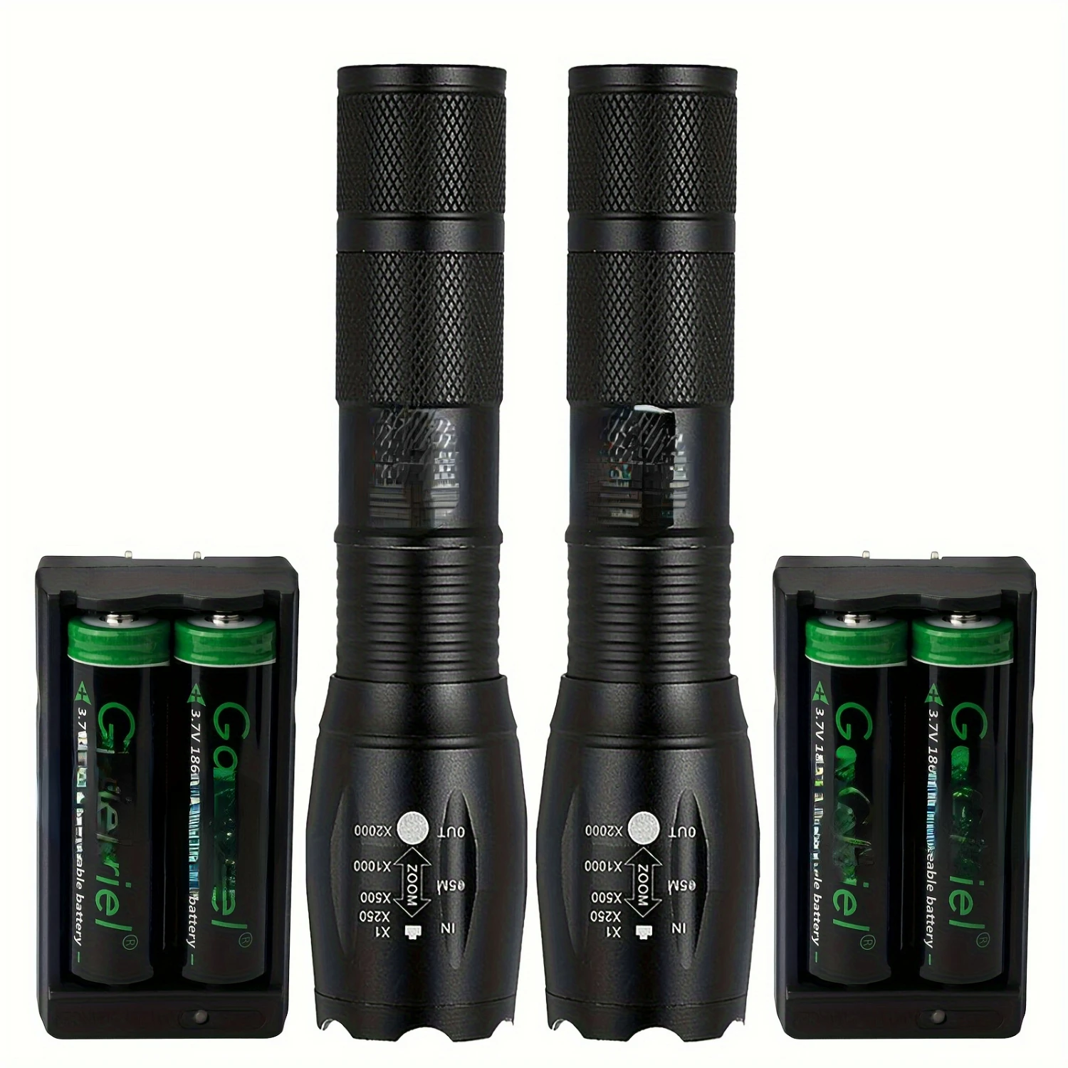 

Portable Waterproof Zoomable Mini Flashlight With High Lumens - 2 Pack Including 18650 Batteries and Charger. 5 Modes Torch Ligh