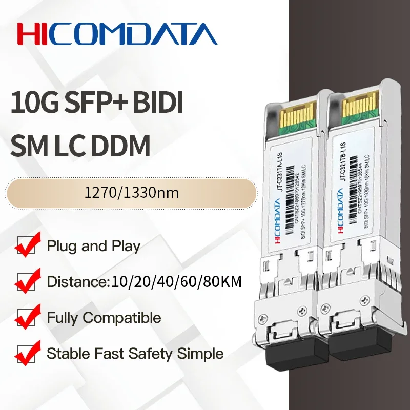 10G SFP+ BIDI Single Mode Single Fiber Module 1270/1330nm 20km Compatible with Cisco MikroTik UniFi Intel 10Gbps Transceiver DDM
