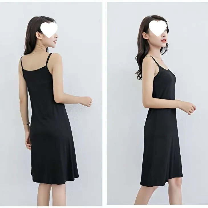 Vestido de base de seda de algodão com ajuste solto e forro médio a longo, camada inferior com forro de suspensório, vestido de dormir branco