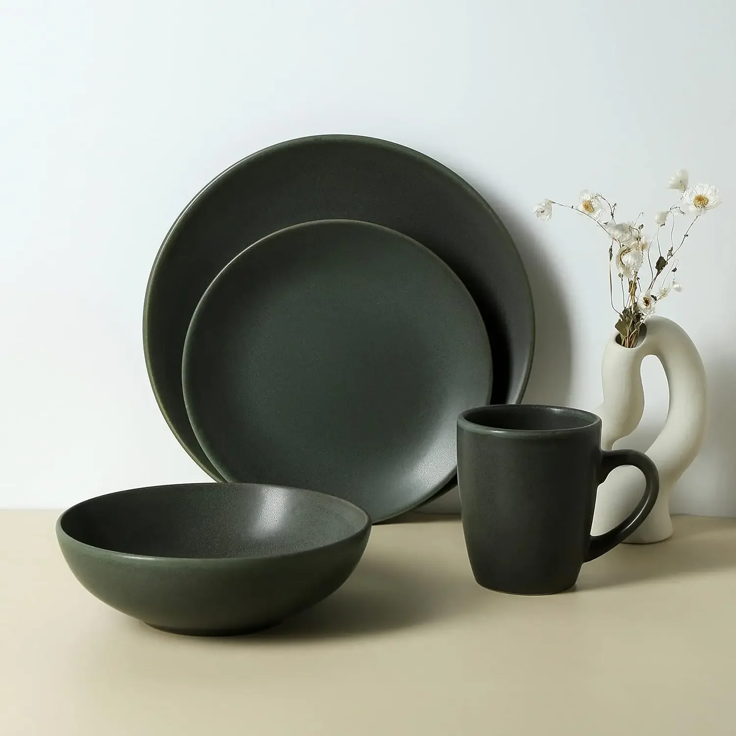 

Stone Lain Grao Stoneware 16-Piece Dinnerware Set, Green