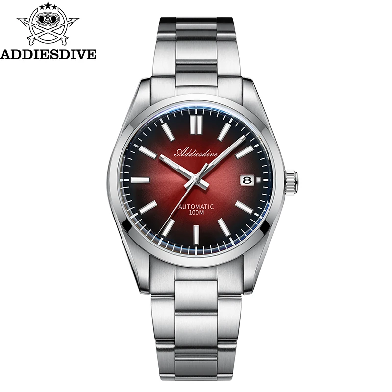 ADDIESDIVE Top Brand Men Automatic Watch 100M Diver Sapphire Bubble Mirror Pot Cover Glass Stainless Steel Sunburst Dial Watches