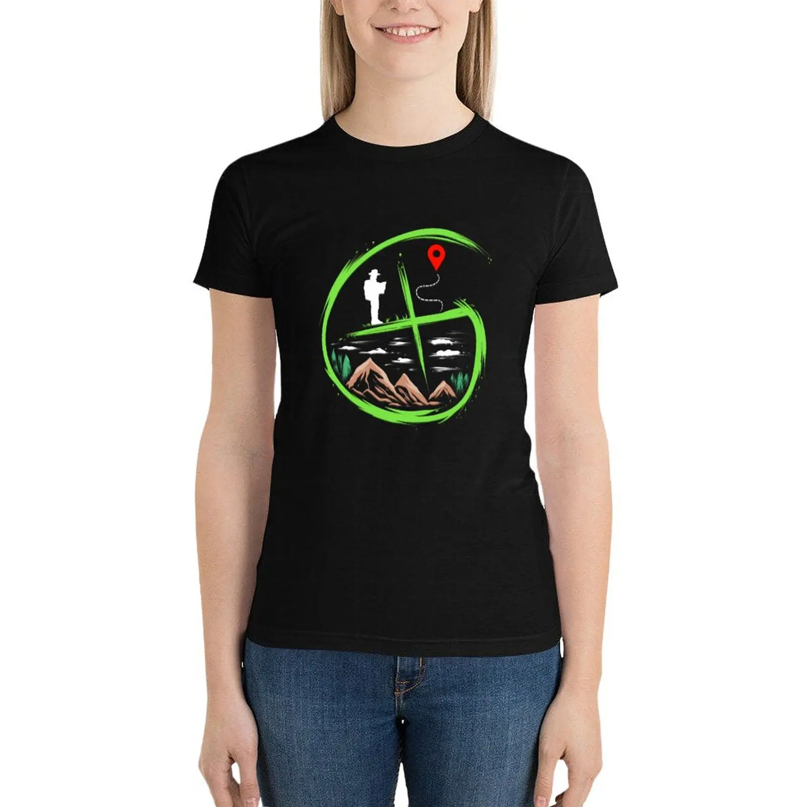 Geocacher-Camiseta con Gps para mujer, blusa holgada de talla grande, Cazador de tesoros, expedición, Hobby