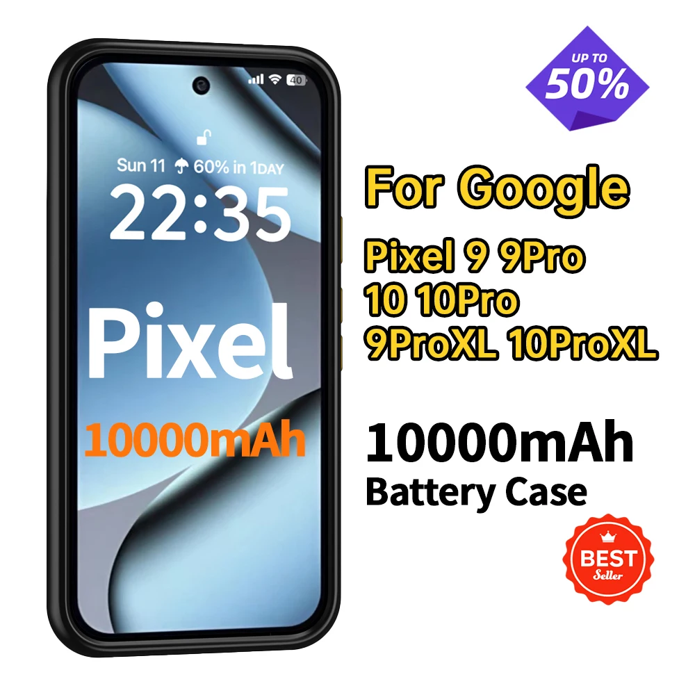 10000mAh Magnetic Battery Case for Google Pixel 9 9Pro 10 10Pro 9ProXL 10ProXL Wireless Charging Power Bank Charger Cover Black