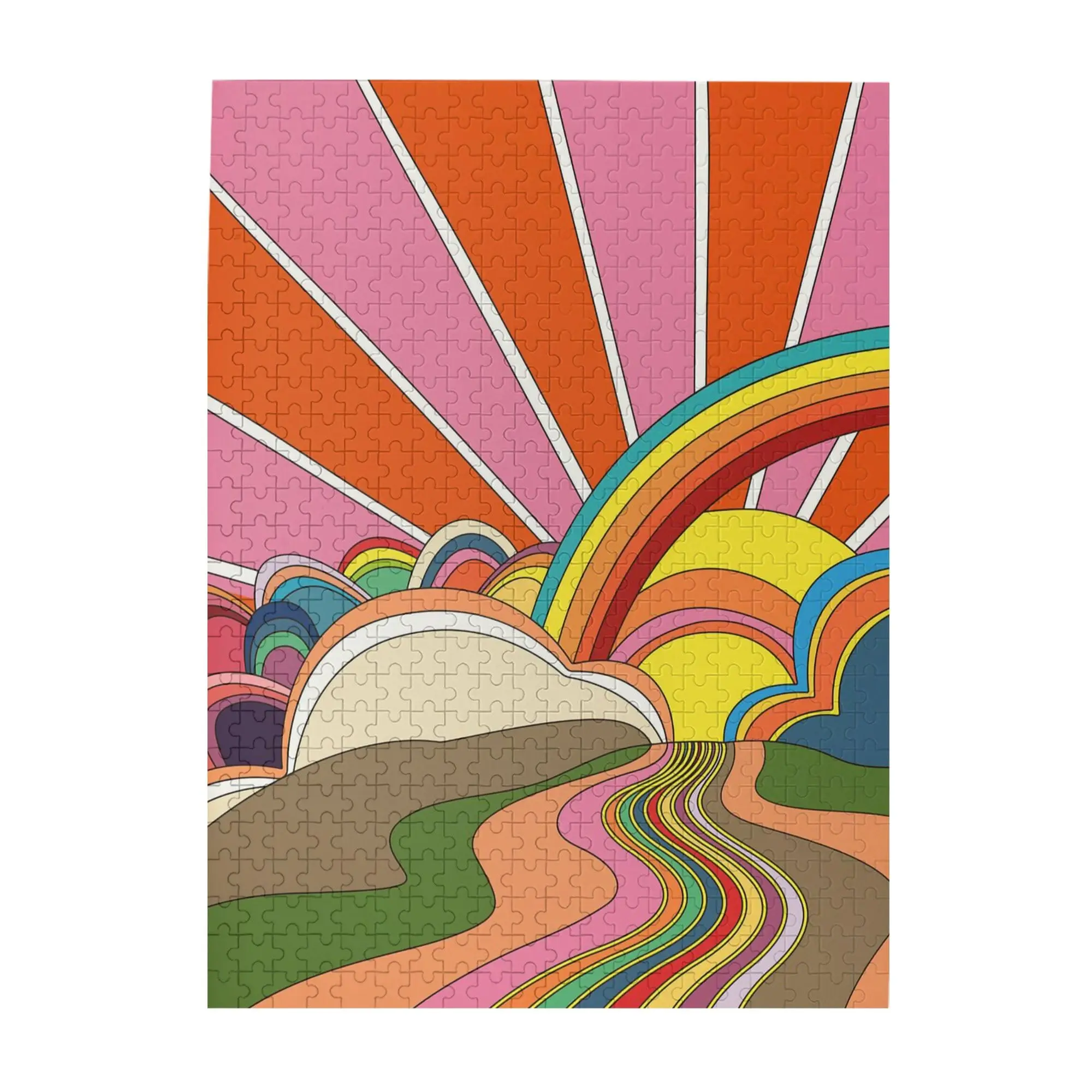 70's Psychedelic Puzzle, Rainbow & Sunset Trippy Puzzle, Psychedelic Sunset Digital Art Download,Jigsaw Puzzle 1000 Puzz