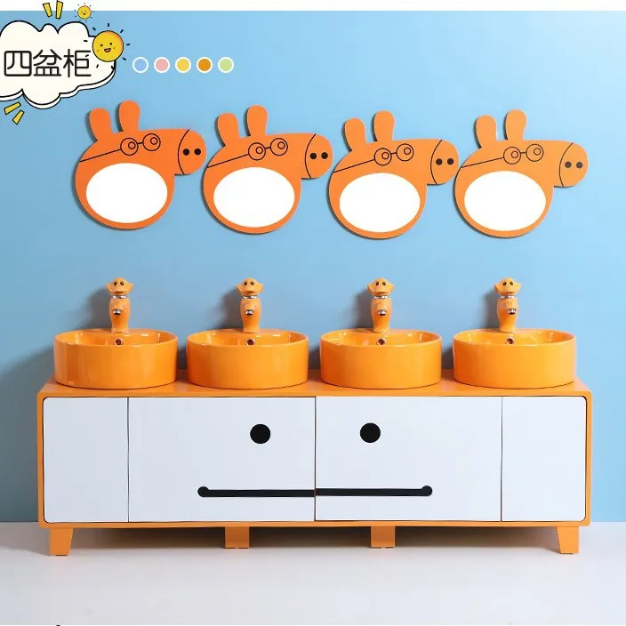 Kids bathroom cabinet kindergarten ceramic wash basin colorful basin kidspvc