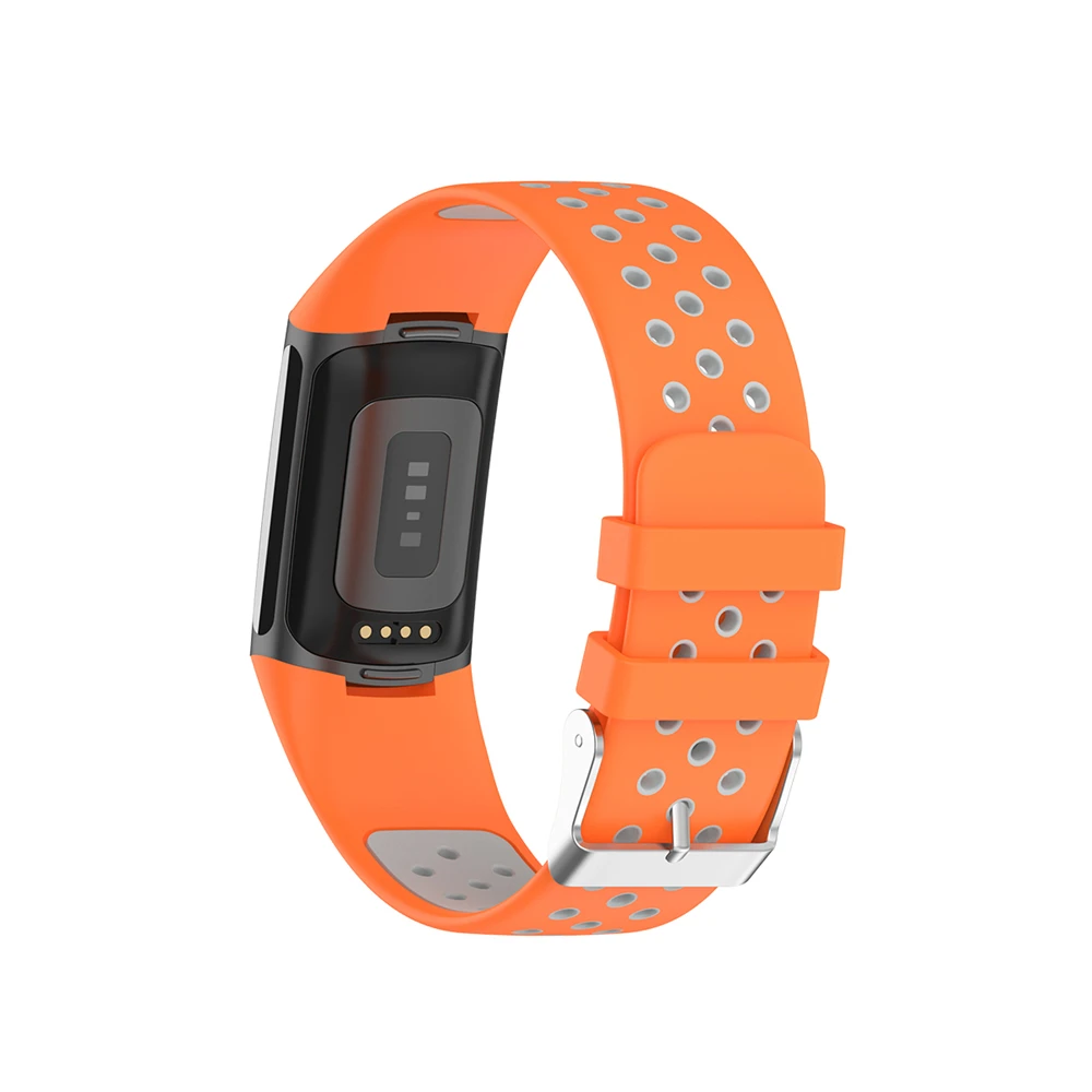 Pulseira de pulseira para Fitbit Charge 6 5, relógio inteligente, cor dupla, design de fivela de metal esportivo, pulseira, silicone premium
