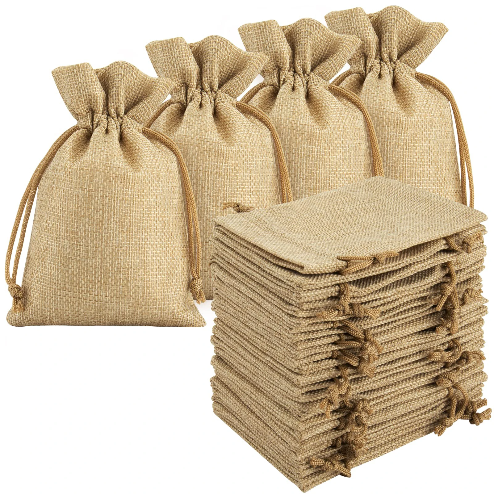 50/100Pcs Burlap Linen Drawstring Bag Jute Gift Bag Jewelry Packaging Organizer Storage Bag Party Favor Party Candy Bags