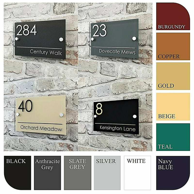 Customized House Number SIGN PLAQUE DOOR NUMBER STREET NAME GLASS EFFECT ACRYLIC House Office Decoration