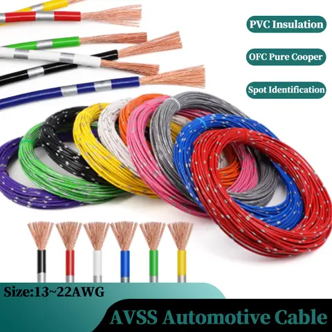 2/5/30m AVSS Wire Automotive Cables AWG 22 20 18 16 15 14 13 PVC Insulation Pure Copper DIY Speaker Audio Car Electronic Line